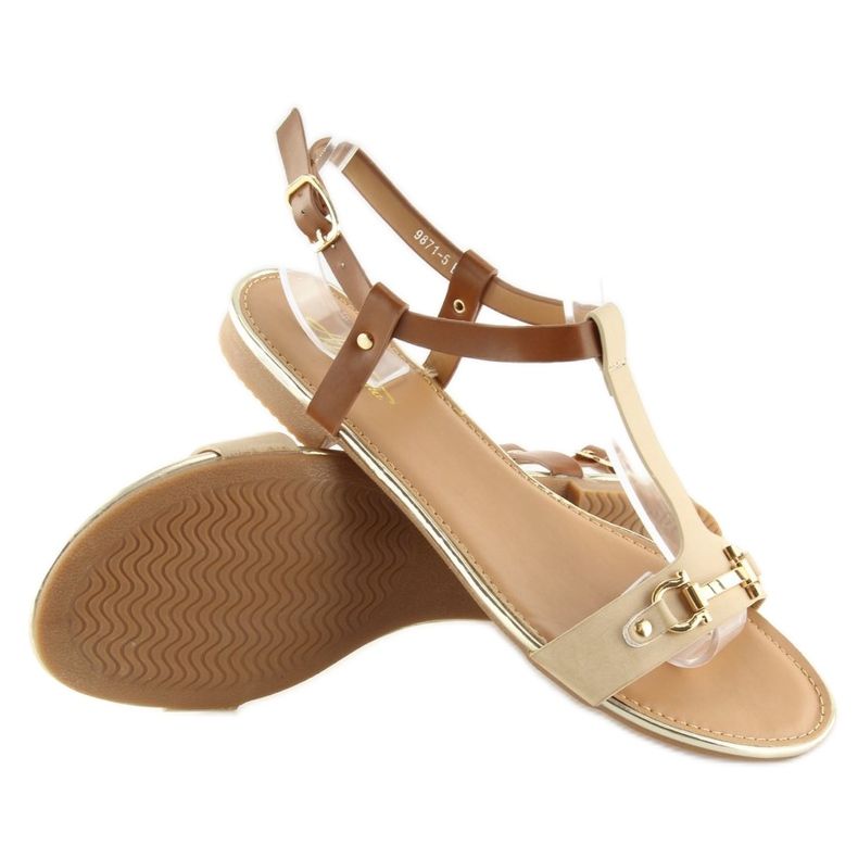Sandali beige su suola piatta 9871 Beige 1