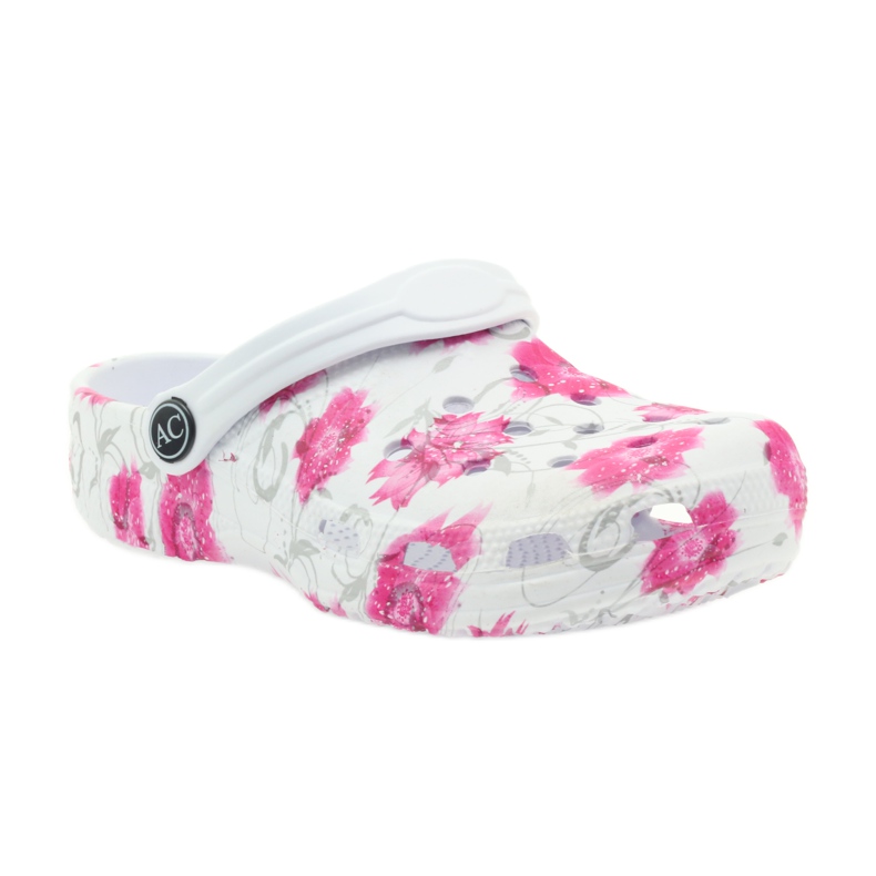 American Club Ciabatte per bambini americani fiori di kroks bianco grigio rosa 1