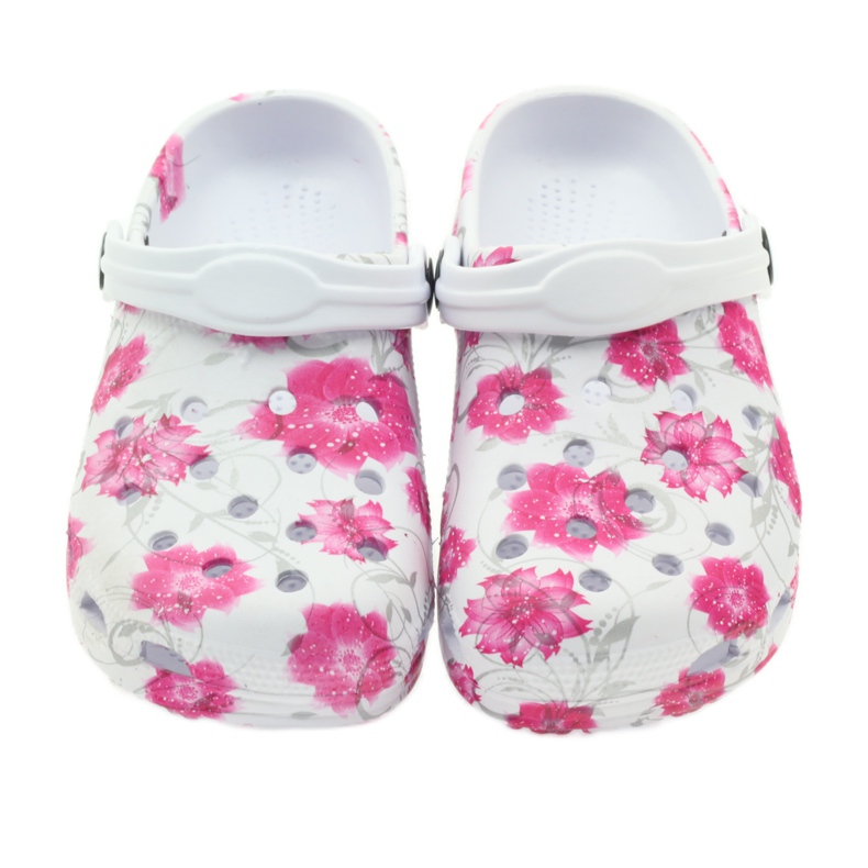 American Club Ciabatte per bambini americani fiori di kroks bianco grigio rosa 3