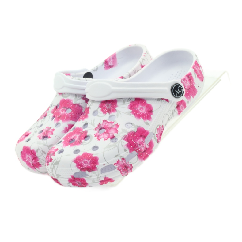 American Club Ciabatte per bambini americani fiori di kroks bianco grigio rosa 4