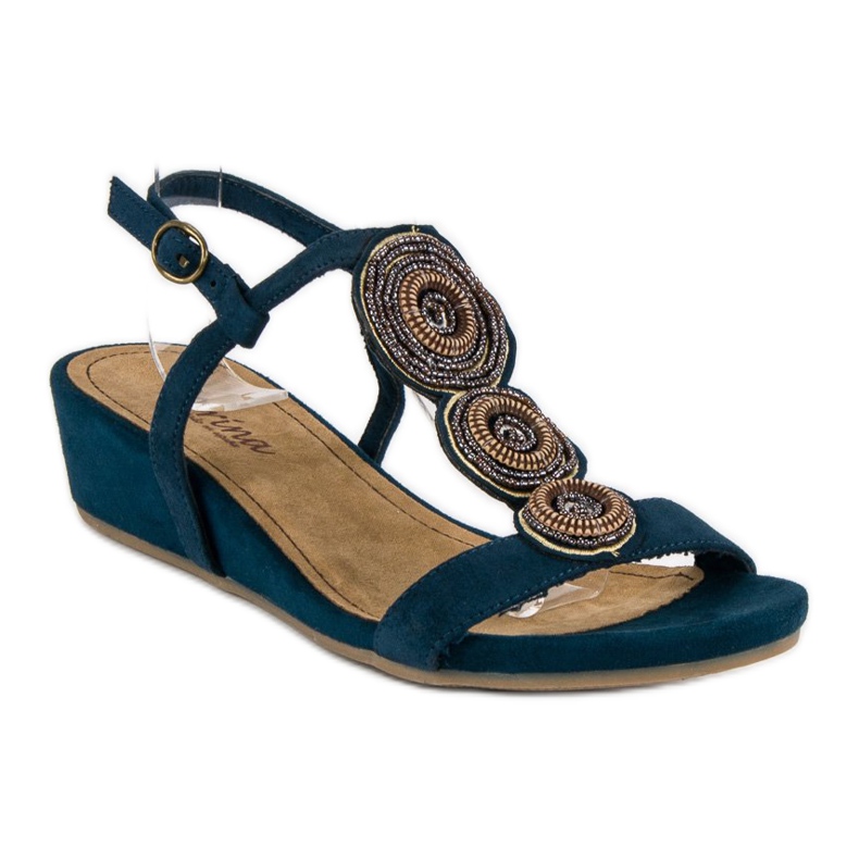 Corina Sandali blu navy su una zeppa bassa 1