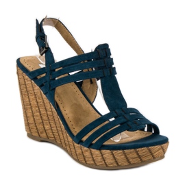 Corina Sandali con zeppa blu navy 1