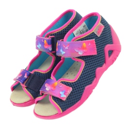 Sandali Befado ciabatte, sottopiede in pelle rosa blu navy 4