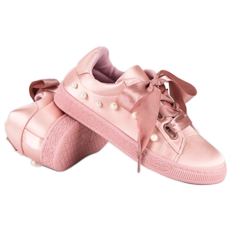 Sneakers In Raso Con Perle rosa 1