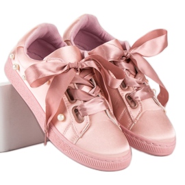 Sneakers In Raso Con Perle rosa 2