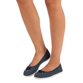 Ballerine in tessuto con pois bianca blu navy 1