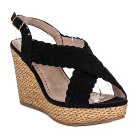 Corina Sandali con zeppa casual nero 1