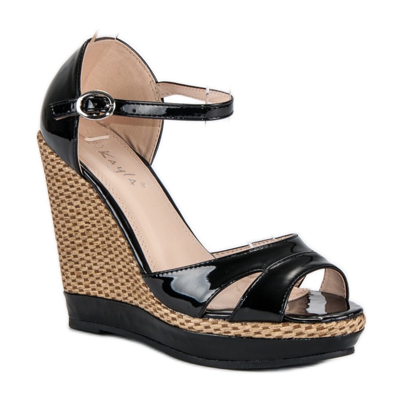 Kayla Sandali con zeppa laccati neri nero 1