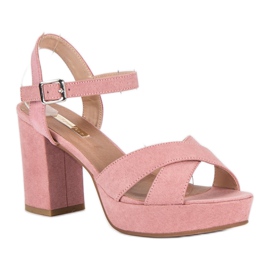 Flyfor Sandali in camoscio con tacco alto rosa 1