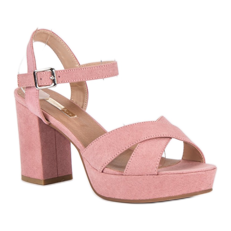 Flyfor Sandali in camoscio con tacco alto rosa 1