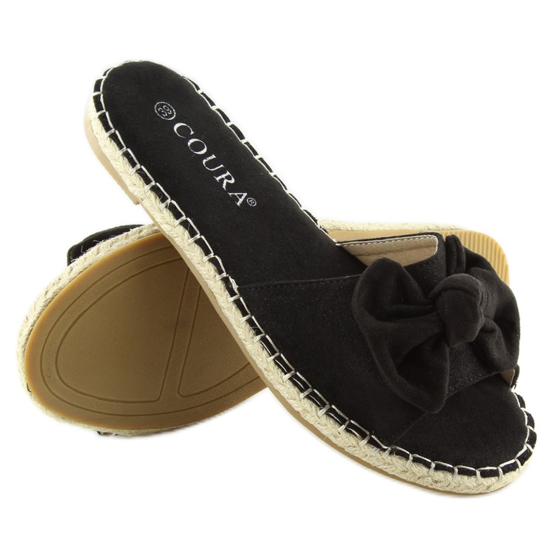 Pantofole nere 8758 nere con fiocco nero 2