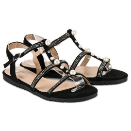 Juliet Sandali Piatti Con Perle nero 2