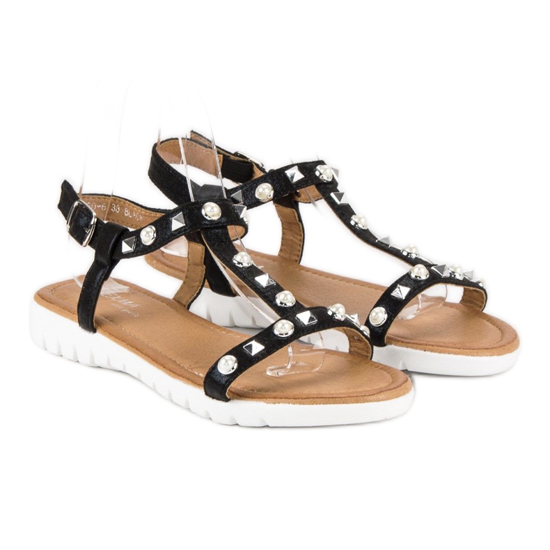 Sandali Piatti Con Strass nero 1