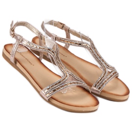 Ideal Shoes Sandali dorati con cristalli d'oro 1