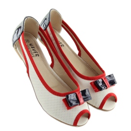 Ballerine open toe bianche D314 bianca rosso 1