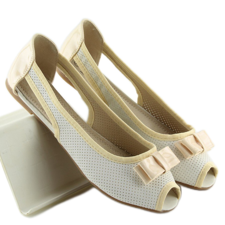 Ballerine open toe bianche D314 WHITE / L.BEIGE / L.BEIGE bianco marrone 1