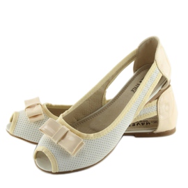 Ballerine open toe bianche D314 WHITE / L.BEIGE / L.BEIGE bianca marrone 2