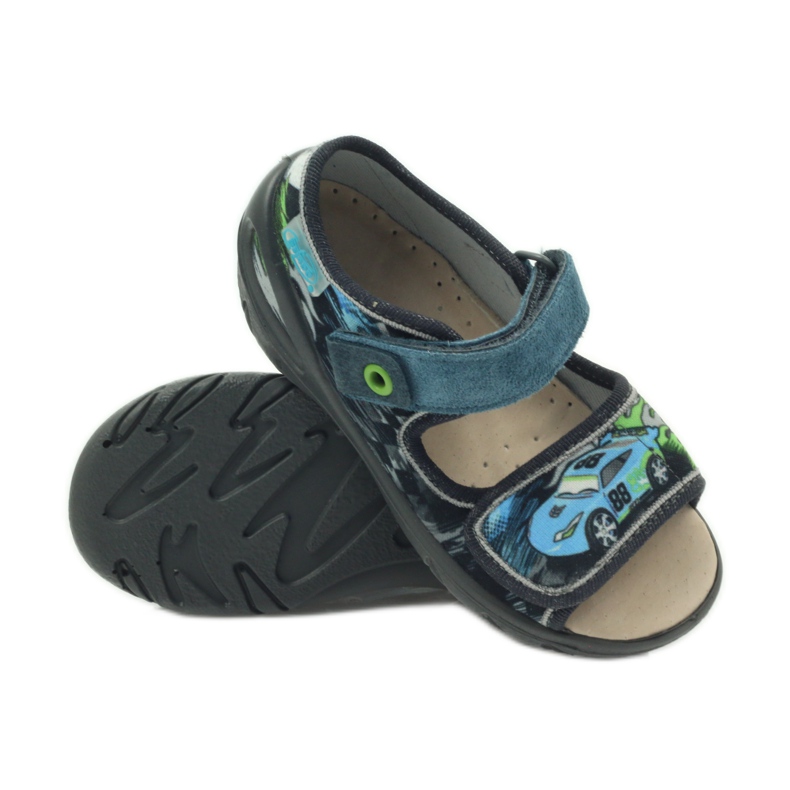 Sandali con inserto in pelle Befado 433P blu grigio verde 3