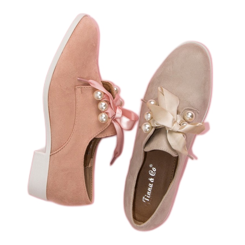 Tina&Co Francesine allacciate con perle marrone 1