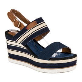 Sandali con zeppa a costine blu navy 2