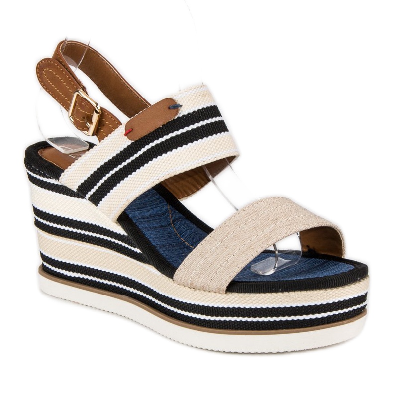 Sandali con zeppa a costine marrone 2