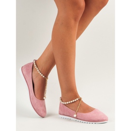 Ballerine in camoscio con perline di vinceza rosa 1