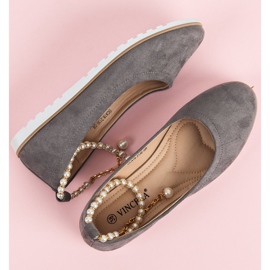 Ballerine in camoscio con perline di vinceza grigio 1