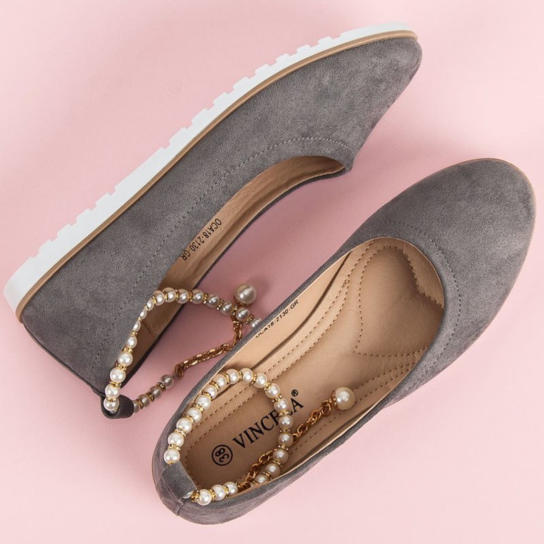 Ballerine in camoscio con perline di vinceza grigio 2