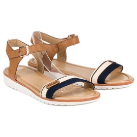 Laura Mode Sandali piatti in tessuto marrone 1