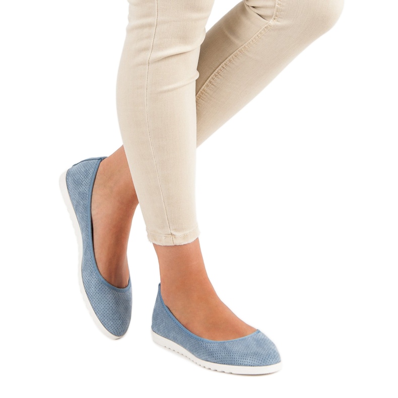 Sun Color Ballerine in camoscio traforato blu 1