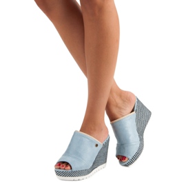 Primavera Sandali con zeppa in camoscio blu 1