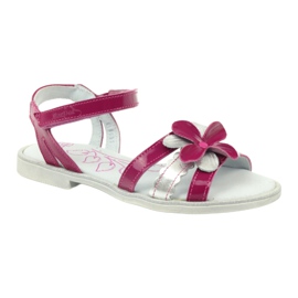 Sandali in pelle per bambini con fiore Ren But 4166 rosa grigio 1