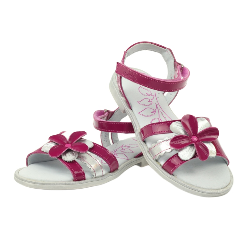 Sandali in pelle per bambini con fiore Ren But 4166 rosa grigio 3