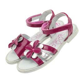 Sandali in pelle per bambini con fiore Ren But 4166 rosa grigio 4