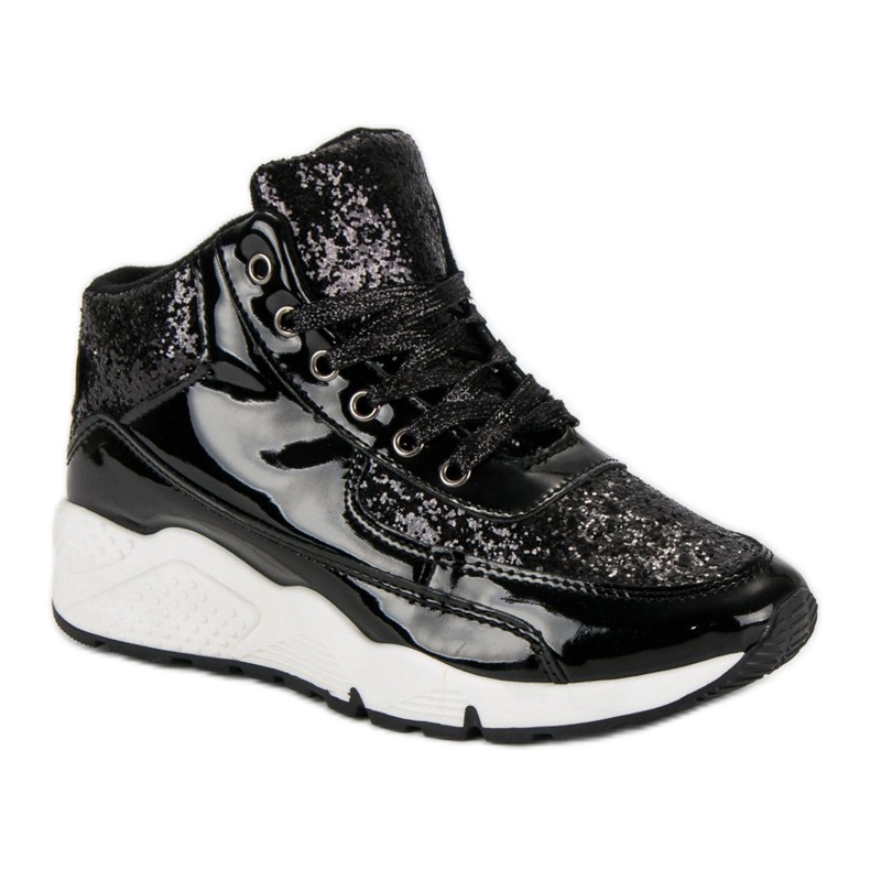 Sneakers nere con glitter nero 1