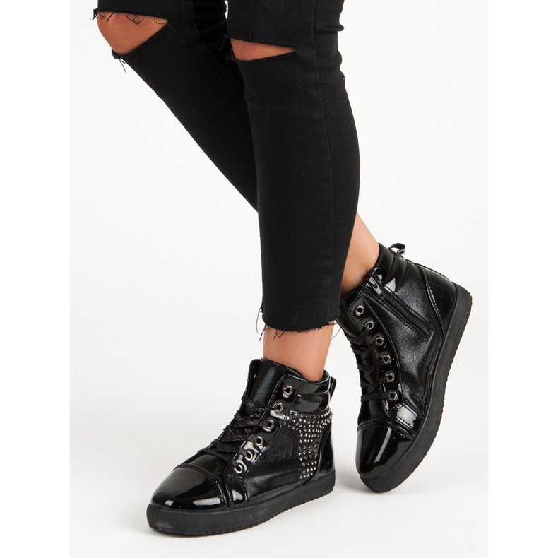 Sneakers laccate sopra la caviglia nero 1