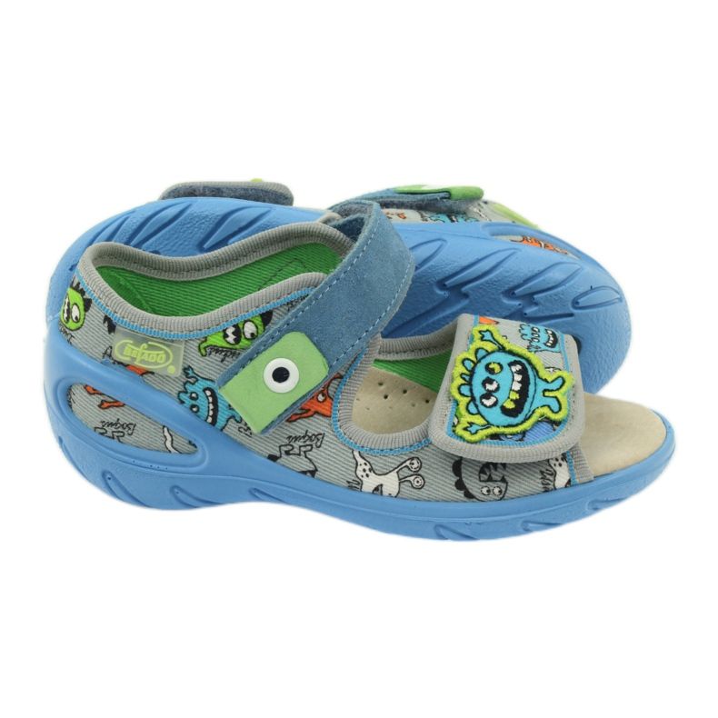 Sandali con inserto in pelle Befado 433P blu arancia grigio 3