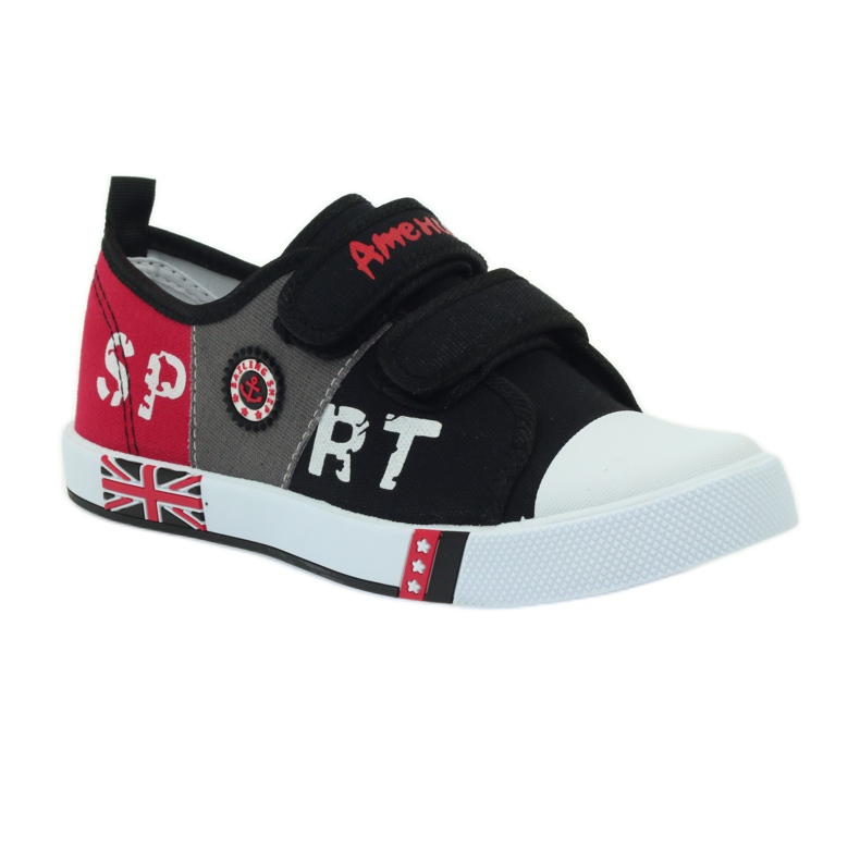 American Club Scarpe da bambino sneakers con la bandiera americana Velcro nero bianco grigio rosso 1
