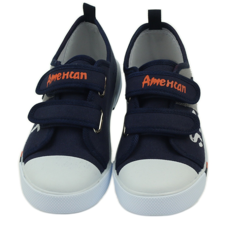 American Club Scarpe da bambino sneakers con bandierina in velcro blu navy americano bianco arancia grigio 4