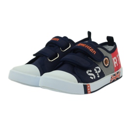 American Club Scarpe da bambino sneakers con bandierina in velcro blu navy americano bianco arancia grigio 3