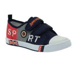 American Club Scarpe da bambino sneakers con bandierina in velcro blu navy americano bianco arancia grigio 1