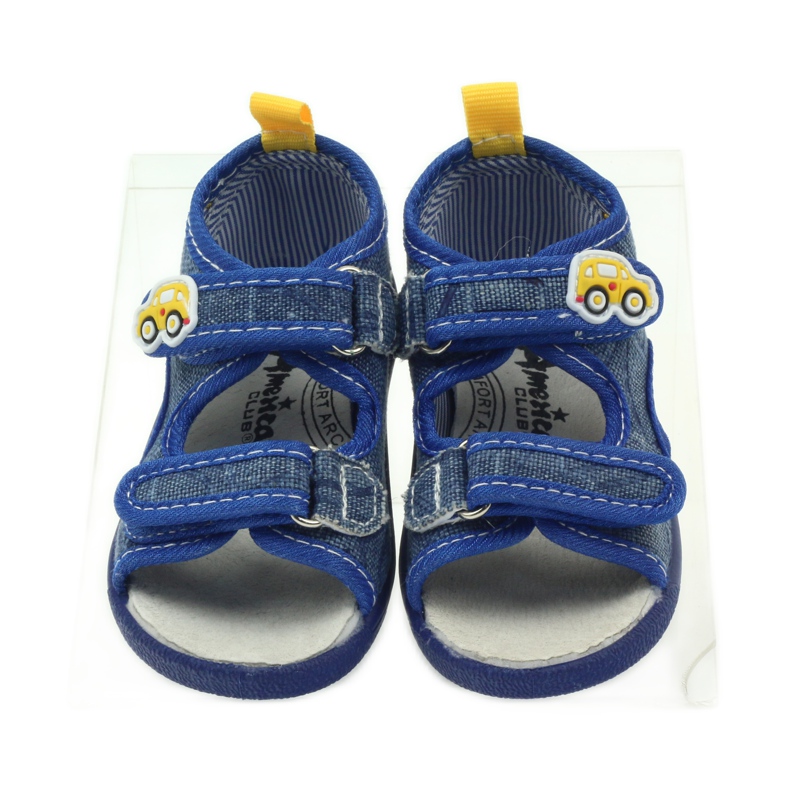 American Club Sandali americani scarpe per bambini sottopiede in pelle blu giallo 4