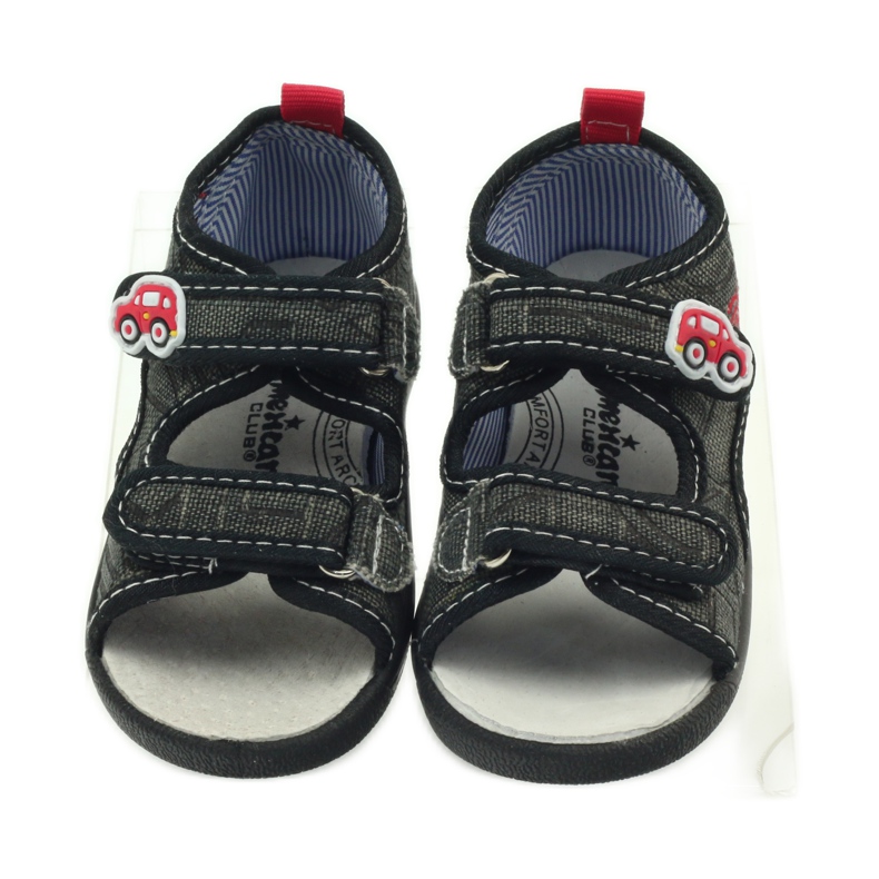 American Club Sandali americani scarpe per bambini sottopiede in pelle nero grigio rosso 4