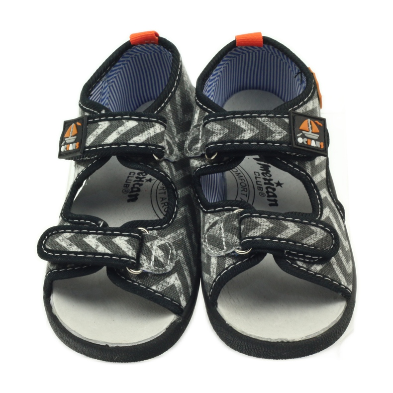American Club Sandali americani scarpe per bambini sottopiede in pelle nero arancia grigio 4