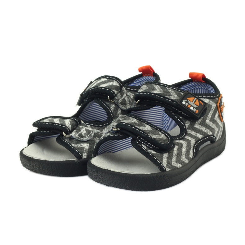 American Club Sandali americani scarpe per bambini sottopiede in pelle nero arancia grigio 3