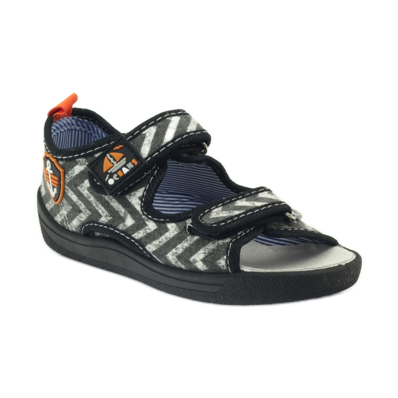 American Club Sandali americani scarpe per bambini sottopiede in pelle nero arancia grigio 1