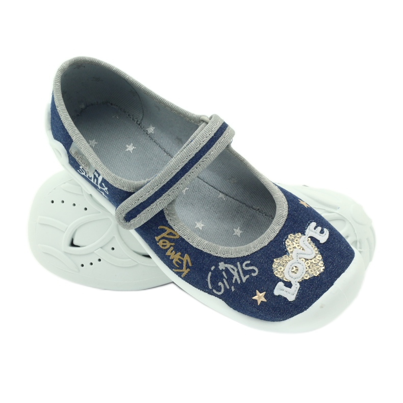 Pantofole ballerine scarpe per bambini Befado 114y313 blu navy grigio 4