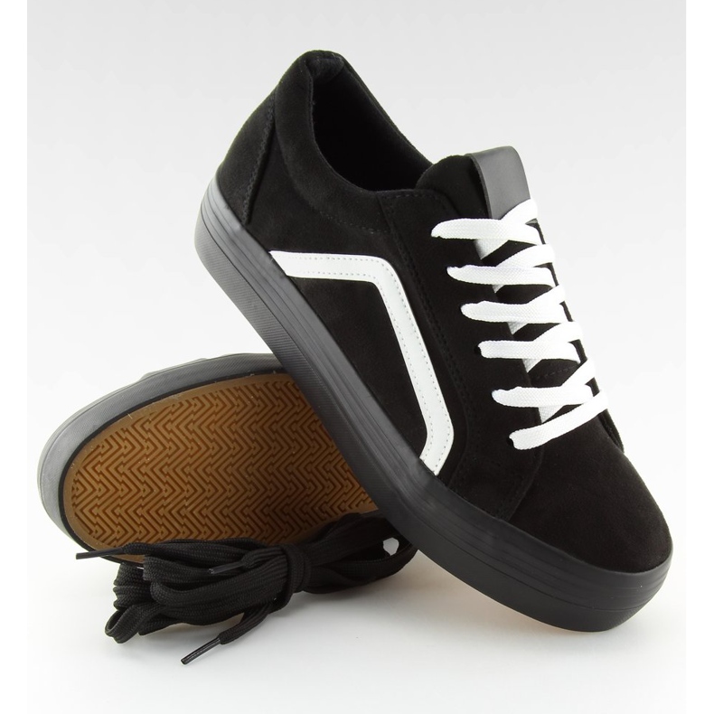 Sneakers nere con suola alta B318-16 Black bianca nero 2