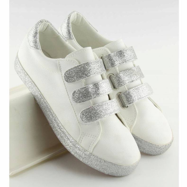 Sneakers allacciate con velcro bianco XL10P White grigio 1