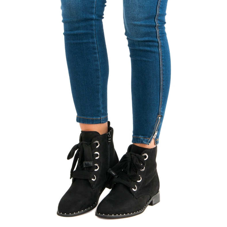 Stivali stringati in pelle scamosciata nero 1